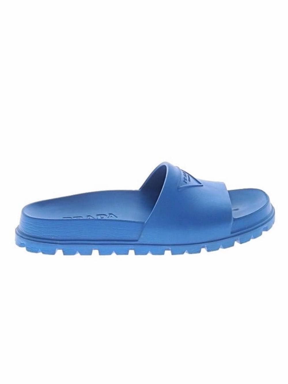 Prada Bright Blue Rubber Logo Pool Sandals